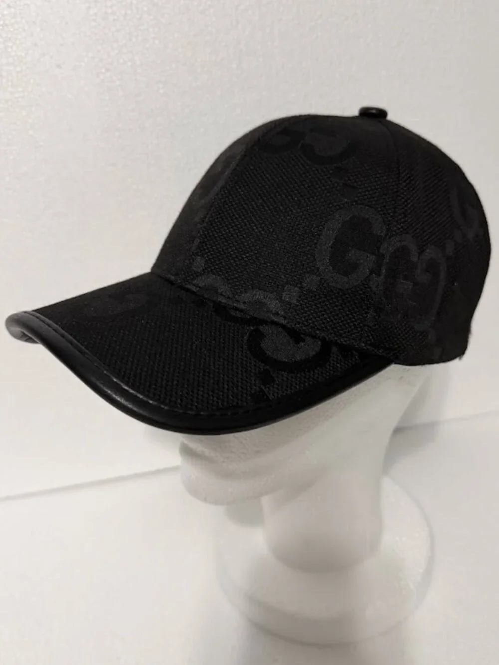 Black Monogram Baseball Cap Leather Trim Adjustable Luxury Style Hat